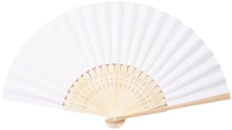 Sepwedd 50pcs White Paper Hand Fan Bamboo Folding Fan Handheld Paper Fan - Image 5
