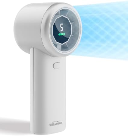 WHATOOK Portable Handheld Turbo Fan, 5 Speeds Mini Personal Fan with 4000mAh Rechargeable Battery, Small Pocket Fan for Travel Essentials, Beach, Office, Gifts for Women Men - Off White by FashionCaring-MakeitYours