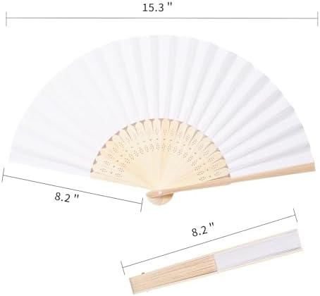 Sepwedd 50pcs White Paper Hand Fan Bamboo Folding Fan Handheld Paper Fan - Image 3