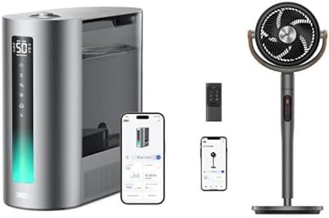 Bundle of DREO 6L Humidifiers for Bedroom, Smart Warm & Cool Mist for Large Room, 60Hr Quiet Runtime + DREO Fan For Bedroom, 120°+105° Smart Oscillating Pedestal Fans with Wi-Fi/Voice Control by DREO