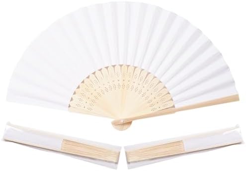 Sepwedd 50pcs White Paper Hand Fan Bamboo Folding Fan Handheld Paper Fan by SEPWEDD