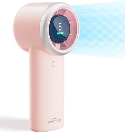 WHATOOK Portable Handheld Turbo Fan, 5 Speeds Mini Personal Fan with 4000mAh Rechargeable Battery, Small Pocket Fan for Travel Essentials, Beach, Office, Gifts for Women Men - Light pink by FashionCaring-MakeitYours