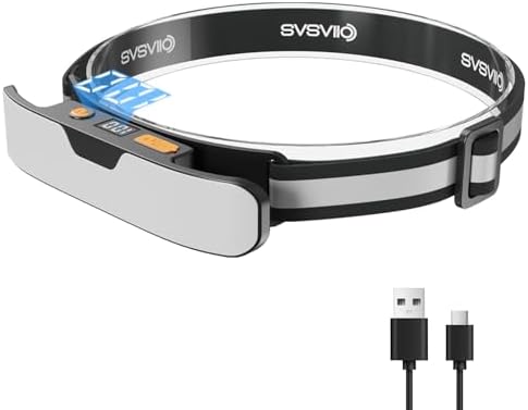 svsviio K0206 1500 Lumens Rechargeable LED Headlamp,Super Bright 230° Wide Beam Head lamp,3 Modes,Lightweight,IPX5,Head Lights for Forehead,Hard Hat Flashlight for Adults Camping Essentials Gear by BORNFORTHEBEST