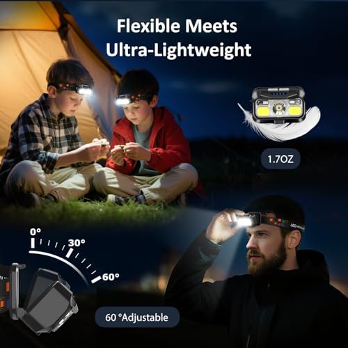 LHKNL Headlamp Rechargeable, Lumen Super Bright Motion Sensor Head Lamp Flashlight, Waterproof LED Headlight with White Red Light, 8 Mode Head Lights for Camping Cycling Running Fishing-4 Packs - Image 5
