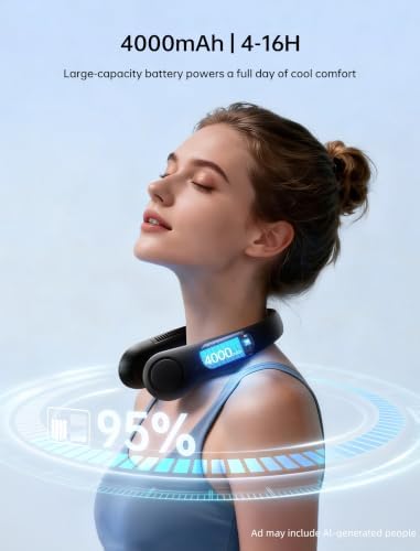 JISULIFE Portable Neck Fan, Hands-Free Bladeless, 5 Speeds, 4000 mAh - Image 5
