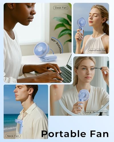 TUNISE Portable Handheld Fan, Portable Fan Rechargeable, 4000mAh, 180° Adjustable, 6 Speed Wind, Display Electricity in Real Time, USB Rechargeable Foldable Fan, Quiet Personal Fan as Power Bank - Image 7