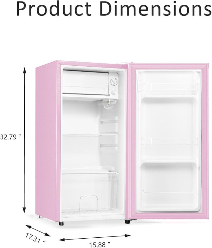 Seaoola Mini Fridge with Freezer, Single Door 3.1 Cu.Ft, Compact Mini Refrigerator, LED Light, Adjustable Thermostat, Removable Glass Shelves, Small Refrigerator for Dorm/Office/Bedroom(Pink) - Image 7