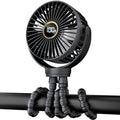 Portable Stroller Mini Fan, Small Rechargeable Personal Fan, Baby Travel Essentials for Wagon, Car Seat, Treadmill, Battery Powered Biking Gear Accessories, 360° Rotation, 3-Speed, Display, Black by Buywoo