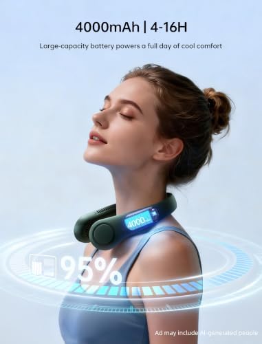JISULIFE Portable Neck Fan, Hands Free Bladeless Fan, 5 Speeds, 4000 mAh - Image 5