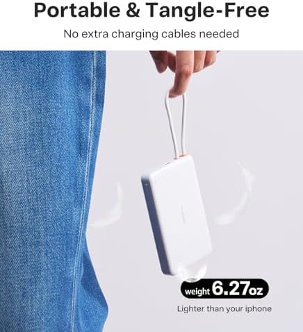 TORRAS Power Bank with Built-in USB-C Cable (No-Wireless), Ultra-Slim 10,000mAh Portable Charger USB C, 22.5W Fast Charging Battery Pack for iPhone 17/16/15 Series, Phone air, Galaxy, Pixel, White - Image 7