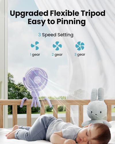 Gaiatop Mini Electric Fan with 360 Rotation, 5.5mm Gaps, Rechargeable Battery, 3 Speeds, Purple - Image 3