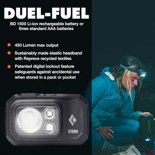 BLACK DIAMOND Storm 450 Headlamp, AAA Powered, Dimmable, Bright, BD Black - Image 2