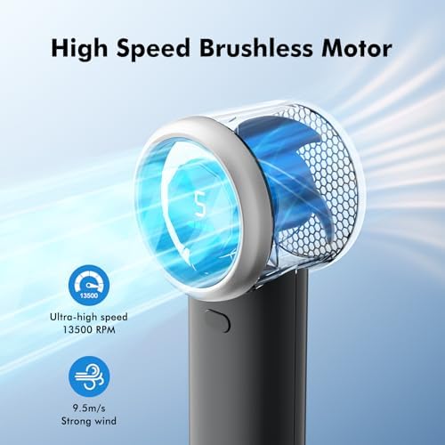 WHATOOK Portable Handheld Turbo Fan, 5 Speeds Mini Personal Fan with 4000mAh Rechargeable Battery, Small Pocket Fan for Travel Essentials, Beach, Office, Gifts for Women Men - Matte Black - Image 5