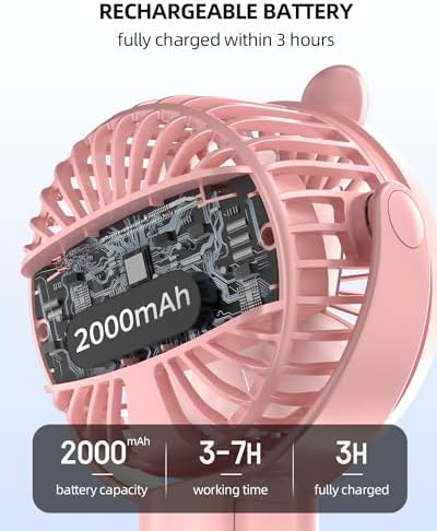 buywoo Portable Stroller Mini Fan, Small Rechargeable Personal Cooler w/ 360° Rotation, Baby Essentials for Car Seat, Crib, Bike, Treadmill, 3-Speed Battery Powered Stroller Accessories, Pink - Image 4