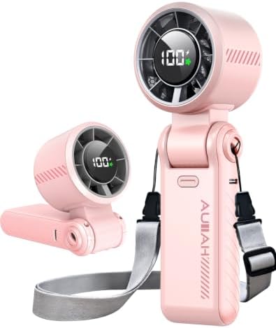 Portable Handheld Turbo Fan - 5 Speed Mini Personal Fan with Strong Airflow, Foldable 3 in 1 Rechargeable Battery Operated Trave Essentials Hand Fans for Indoor/Outdoor Use, Pink by AUIIAH