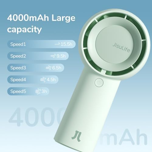 JISULIFE Portable Handheld Turbo Fan Rechargeable 4000mAh 5-Speed (Green) - Image 3