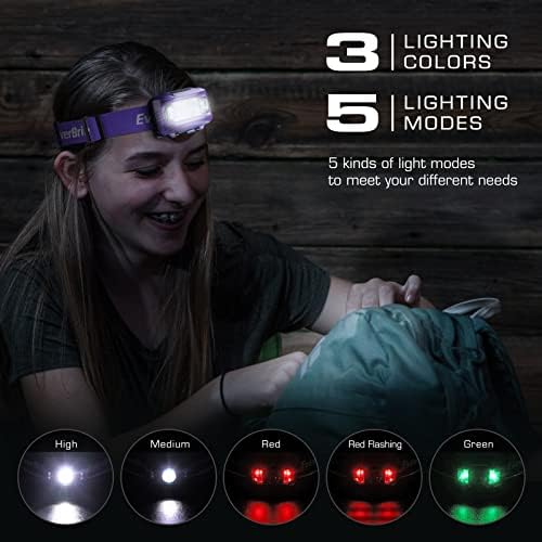 EverBrite Headlamp, 2 Pack Kids Headlamp with Red Light and Memory Function, Head Lamp for Adults and Kids with 5 Modes, Bright Headlamps for Camping, Running, Christmas Gifts, Batteries Included - Image 2