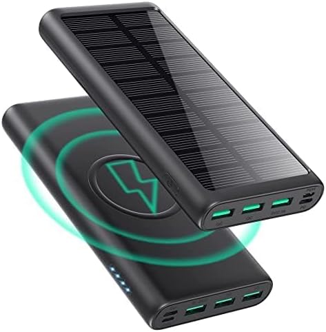 RGVOTA 5 in 1 Wireless Portable Charger Power Bank,36800mAh 5 Output Dual QC4.0 25W PD USB C Battery Pack,15W Wireless Fast Charging,IP65 Solar Charger Compatible with iPhone14,13,12 Series,iPad etc by RGVOTA