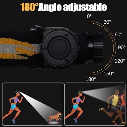 Headlamp Rechargeable, 1200 Lumen Zoomable LED Head Lamp for Adults, IP66 Waterproof Rechargeable Headlight with 9 Modes, Super Bright Head Flashlight with 2600 mAh for Outdoor Camping Hiking Running - Image 6