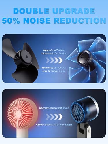 Portable Handheld Turbo Fan, 5 Gear Wind, Battery Operated, Up to 13 Working Hours Rechargeable Fan, 3 IN 1 Hand Fans with Air Turbo Tech Cooling Fan for for Travel, Beach, Outdoor - Black - Image 6