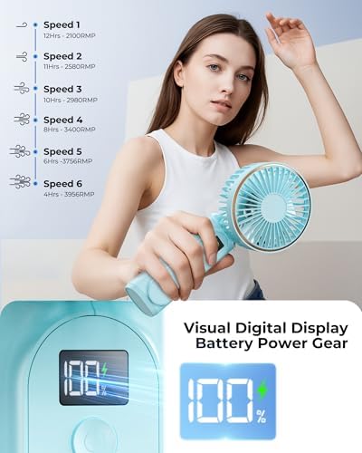 TUNISE Portable Handheld Fan, 4000mAh, 180 Adjustable, 6 Speed Wind, USB Rechargeable Foldable Fan with Real-Time Electricity Display - Image 5