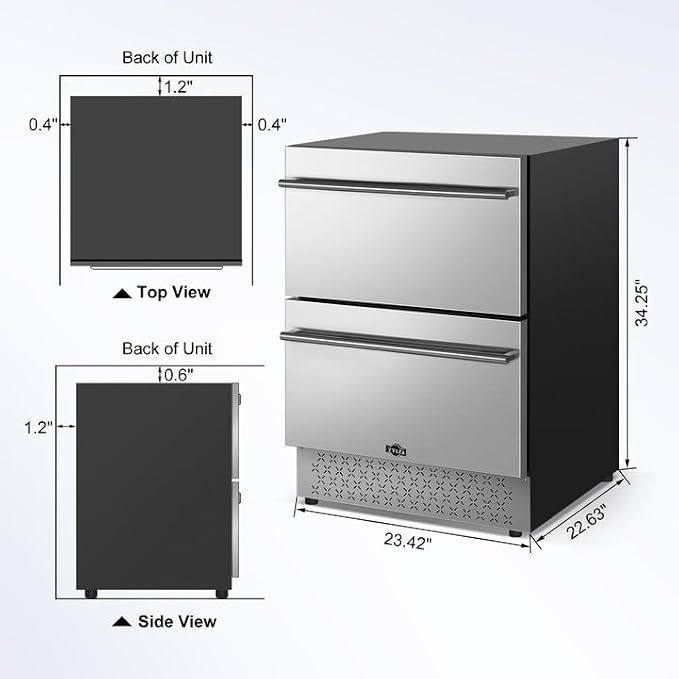 24" Drawer Beverage Fridge 145 Can Stainless Quiet | Fast cool, <38dB, undercounter/free, 37-65°F, stainless IPX4 - Image 6