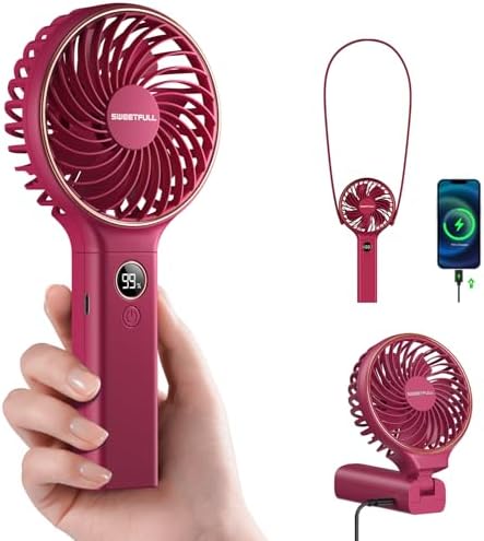 SWEETFULL Handheld Portable Fan, 5000mAh Rechargeable Battery, 6 Speed Wind, LED Digital Display, Foldable Electric Personal Mini Travel Fan with Backup Power, Summer Essentials Gifts for Women Girl by SWEETFULL
