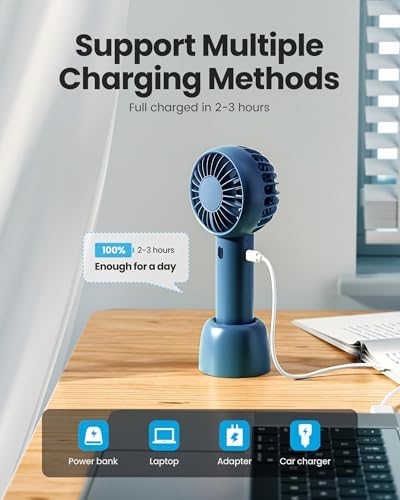 Gaiatop Mini Portable Fan, Navy Blue, Cute Design, Powerful Wind, Handheld and Desktop, Rechargeable Battery - Image 6