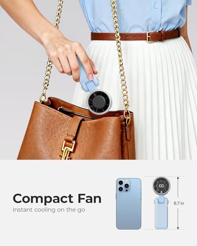 Portable Handheld Turbo Fan - 5 Gear High Speed 4000mAh Rechargeable Mini Personal Hand Fan Blow Cold Air, Battery Operated Travel Essentials, Gifts for Women, Men (Dew Drop Blue) - Image 6