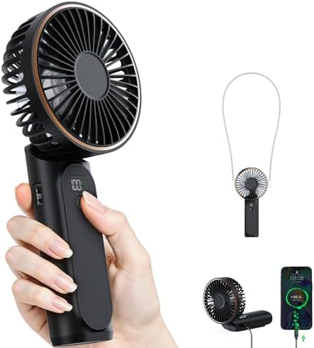 TUNISE Portable Handheld Fan, Portable Fan Rechargeable, 4000mAh, 180° Adjustable, 6 Speed Wind, Display Electricity in Real Time, USB Rechargeable Foldable F an, Quiet Personal Fan as Power Bank by TUNISE