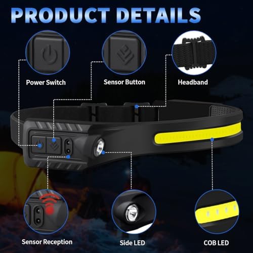ZioeYiue Headlamp Rechargeable 5PCS, 230°Wide Beam LED Head Lamp for Adults - Image 4