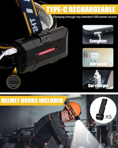 Rechargeable Headlamp, 8 LED Headlamp Flashlight 18000 Lumen 8 Modes with White Red Lights USB Cable, Waterproof Head Lamp for Outdoor Camping Cycling Running Fishing - Image 5
