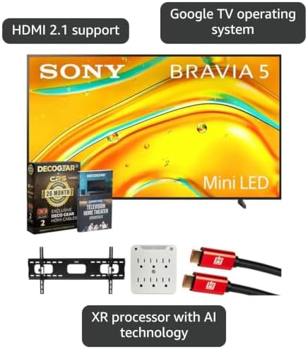 Sony K98XR50 BRAVIA 5 98" Mini LED 4K HDR TV (2025) Bundle with CPS Exclusive 26 Month Protection, Wall Mount, 2X HDMI Cables, Surge Adapter & Deco Gear Complete Home Theater Beginner's Guidebook - Image 2