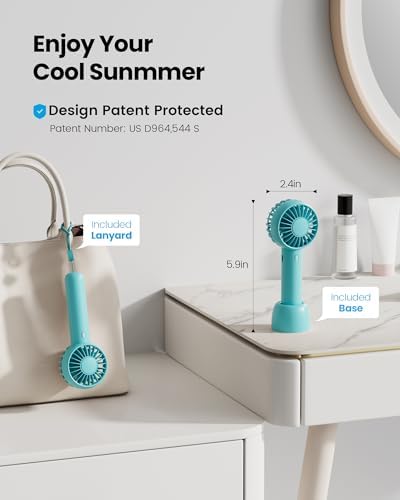 Gaiatop Mini Portable Fan, Small and Powerful, Cute Design 3 Speed Personal Handheld fan and Desktop with Base, Lightweight USB Rechargeable for Travel Lash Makeup Girl Women Summer Gift Green - Image 2