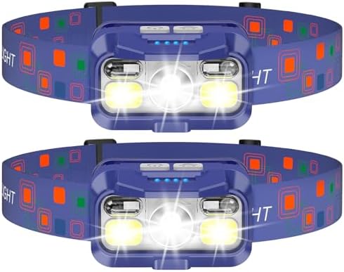 LHKNL Headlamp Rechargeable, Lumen Super Bright Motion Sensor Head Lamp Flashlight,2-Pack Waterproof LED Headlight with White Red Light,8 Modes Head Lights for Camping Cycling Running Fishing-Blue by LHKNLHOME