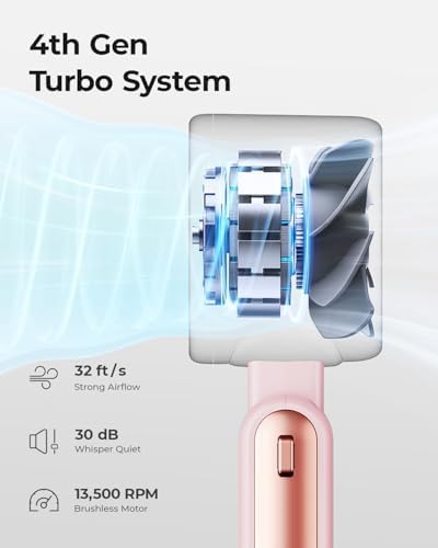 Portable Handheld Turbo Fan - 5 Gear High Speed 4000mAh Rechargeable Mini Personal Hand Fan Blow Cold Air, Battery Operated Travel Essentials, Beach Vacation, Gifts for Women, Men (Pink) - Image 4