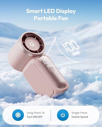 Gaiatop Portable Handheld Mini Fan, 6 Speeds 16900 RPM High Velocity Personal Fan with LED Display, USB Rechargeable, Mini Fan with Lanyard for Makeup, Travel, Outdoor Fan for Women Girl Gift, Pink - Image 5