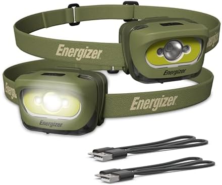 Energizer LED Rechargeable Headlamp, Black, LED Headlamp with Red Light Option, Micro-USB Charging Cables Included, Green by Energizer