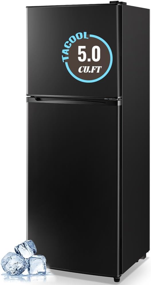 5.0 Cu.Ft Small Refrigerator with Freezer Double Door Mini Fridge Top Freezer Adjustable Temperature for Dorm Office Apartment Black by TACOOL