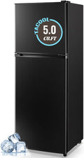 5.0 Cu.Ft Small Refrigerator with Freezer Double Door Mini Fridge Top Freezer Adjustable Temperature for Dorm Office Apartment Black by TACOOL