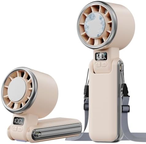 SHEWIND Portable Handheld Fan with Ice Cooling - 5 Gear High Speed Personal Turbo Fan Rechargeable, Up to 11 Hrs, Mini Hand Fans for Travel Essentials, Beach Vacation, Gifts for Women, Men (Cream) by SHEWIND