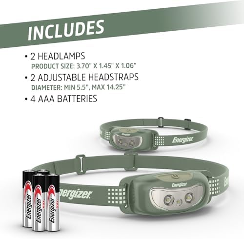 Energizer Universal LED Headlamp (2-Pack), IPX4 Water Resistant Headlamps, Bright Head Light for Outdoors, Camping, Running, Storm, Survival LED Light for Emergencies (Batteries Included) - Image 6