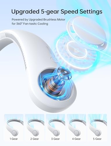 JISULIFE Portable Neck Fan, Hands-Free Bladeless, 5 Speeds, 4000 mAh - Image 3