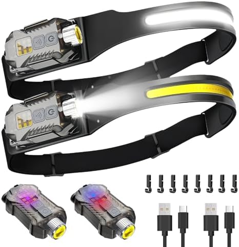 Victoper Rechargeable Headlamp 2Pack, Detachable 230° Wide Beam LED 2in1 Head Lamp with Motion Sensor, Hard Hat Head Light for Adults, 9 Modes Flashlight for Running Hunting Camping Essentials Gear by Victoper