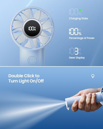 Gaiatop Portable Mini Fan, 3 Speed USB Rechargeable Handheld Fan with Light - Image 6