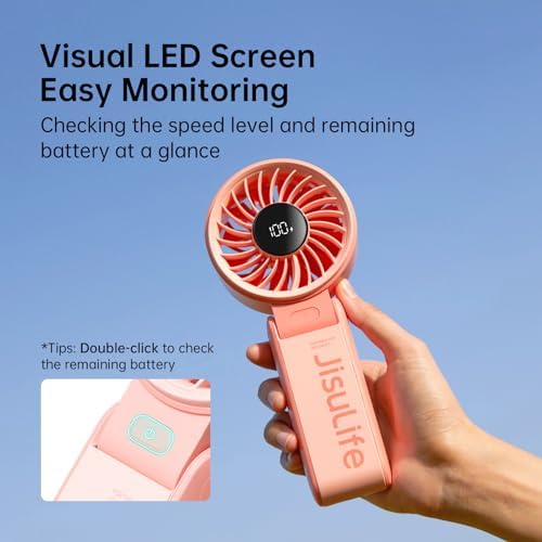 JISULIFE Portable Handheld Fan Life7: 3-in-1 Hand, Desk & Neck Fan-Pink - Image 6