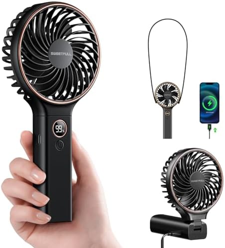 SWEETFULL Handheld Portable Fan, 5000mAh Rechargeable Battery, 6 Speed Wind, LED Digital Display, Foldable Electric Personal Mini Travel Fan with Backup Power, Summer Essentials Gifts for Women Girl by SWEETFULL