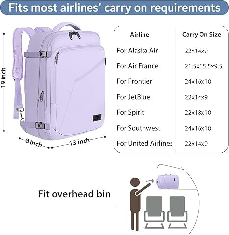 MATEIN Carry on Backpack for Women, 40L Heavy Duty Travel Backpack Airplane - Image 3