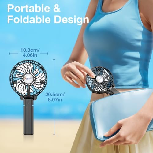 VersionTECH. Portable Handheld Fan, Powerful+Durable+180° Foldable, Mini Hand Fans with USB Rechargeable Battery Operated Cooling Accessories for Personal Use, Travel, Office Black - Image 6