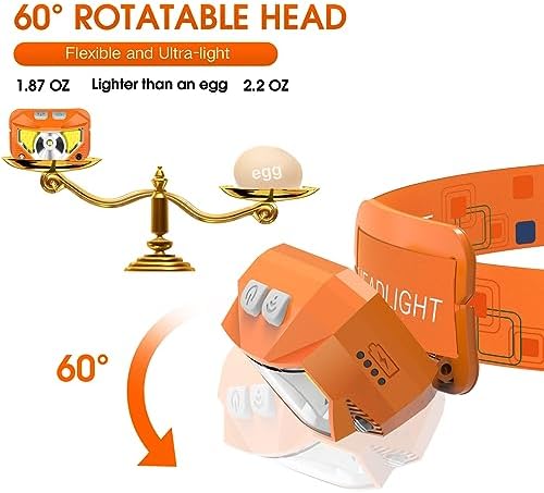 LHKNL Headlamp Flashlight, Lumen Bright Head Lamps LED Rechargeable-Orange - Image 5